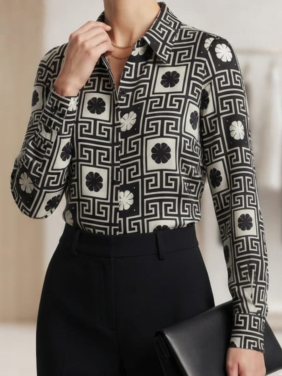 ModaFesta -printed formal satin shirt black